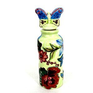 Anthropologie Floral Butterfly Jar Ceramic Porcelain 5.5" Embossed